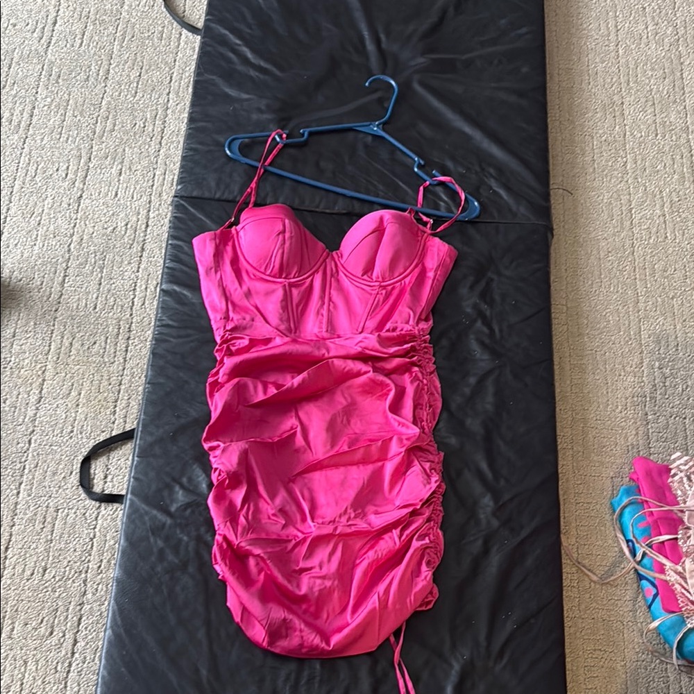 Hot Pink One Piece Swimsuit with Structured Bustier and Ruching